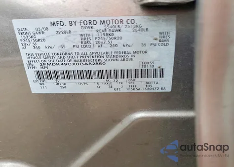 2008 Ford Edge Limited from USA, damaged, VIN 2FMDK49CX8BA82860